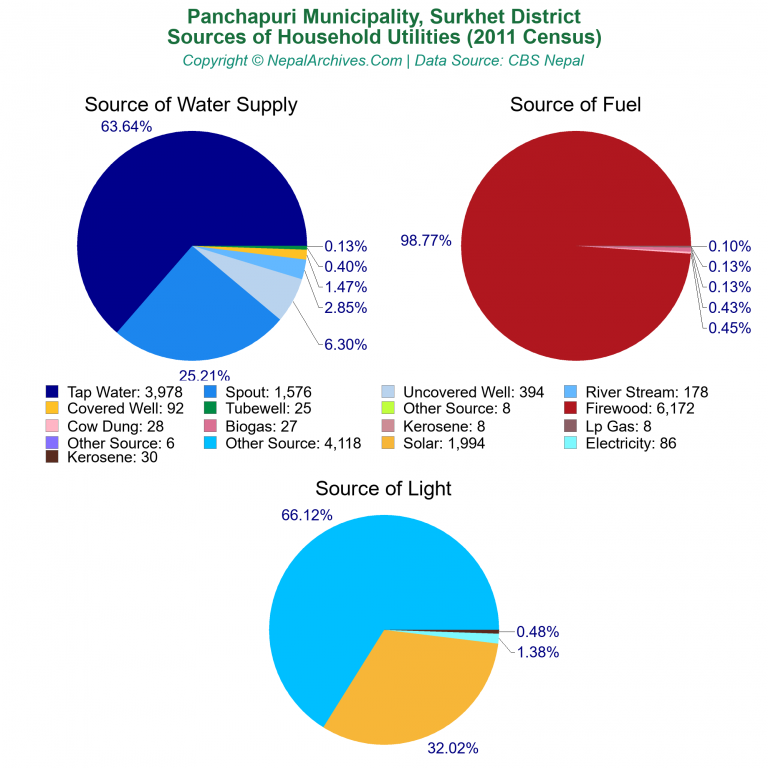 Household Utilities Pie Charts of Panchapuri Municipality