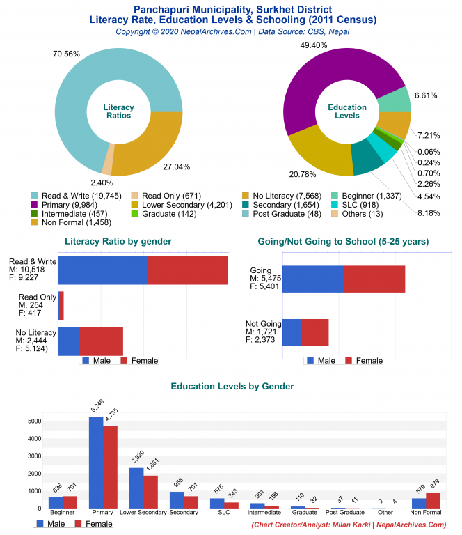 Literacy, Education Levels & Schooling Charts of Panchapuri Municipality