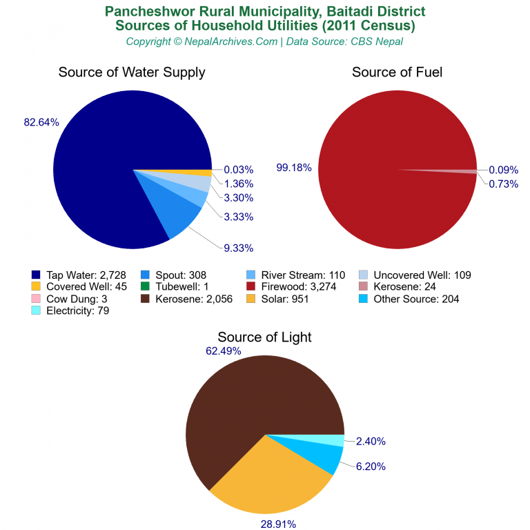 Household Utilities Pie Charts of Pancheshwor Rural Municipality