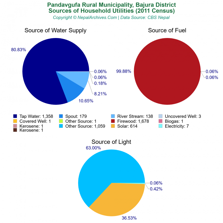 Household Utilities Pie Charts of Pandavgufa Rural Municipality