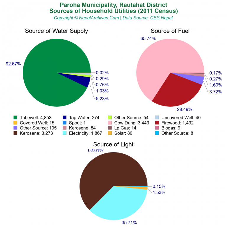 Household Utilities Pie Charts of Paroha Municipality
