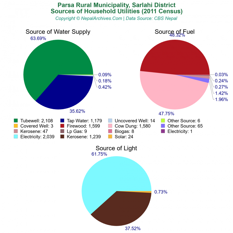Household Utilities Pie Charts of Parsa Rural Municipality