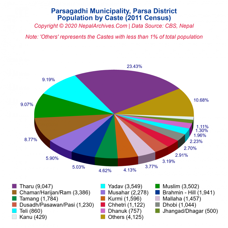 Population by Castes Chart of Parsagadhi Municipality