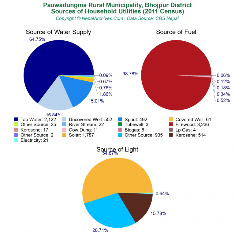 Household Utilities Pie Charts of Pauwadungma Rural Municipality