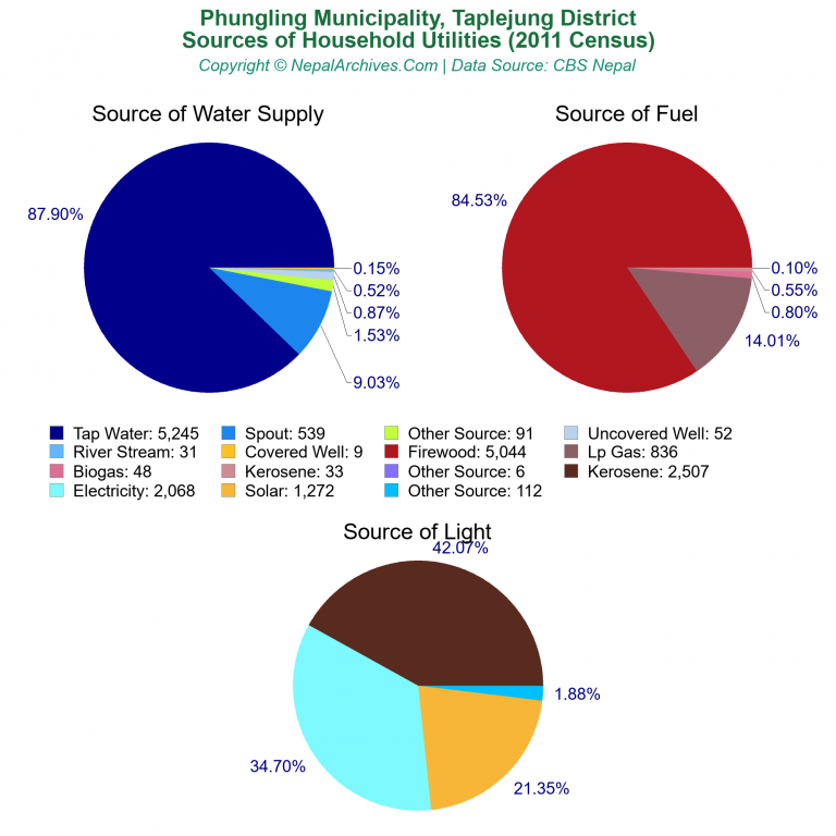 Household Utilities Pie Charts of Phungling Municipality