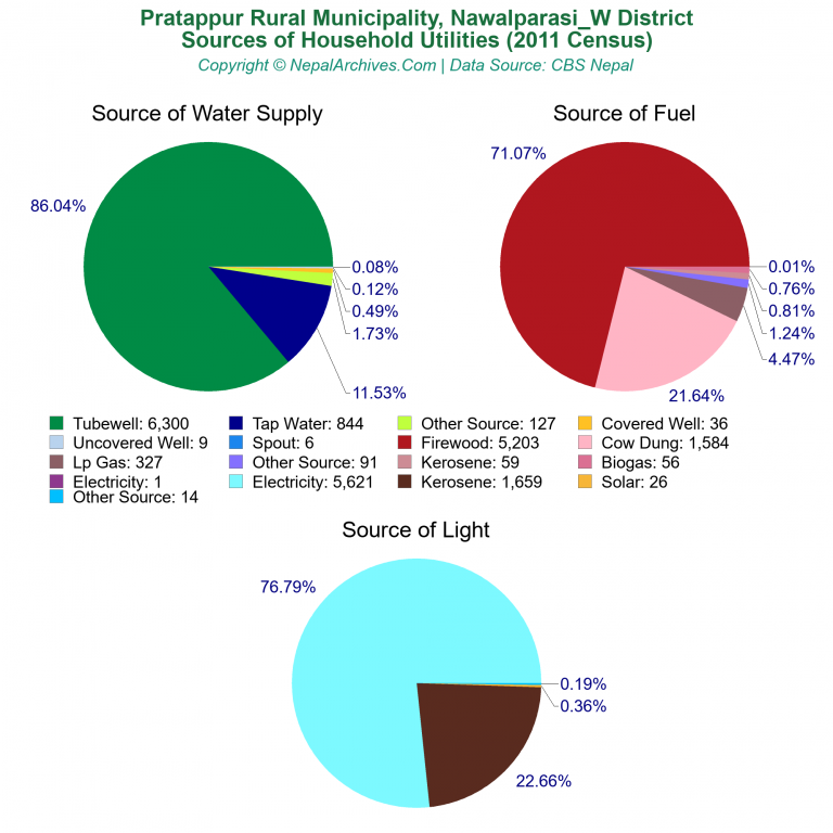 Household Utilities Pie Charts of Pratappur Rural Municipality