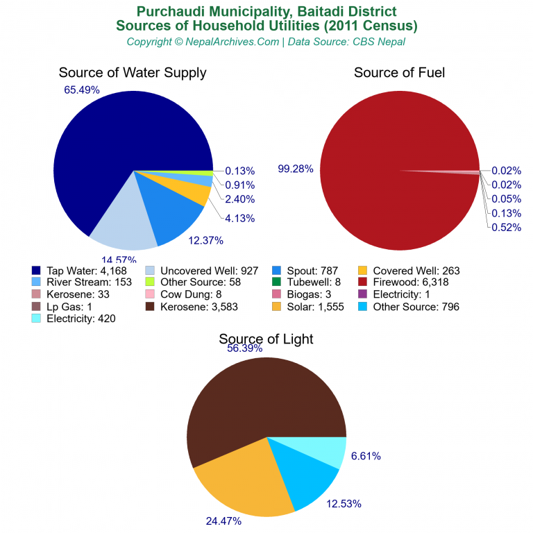 Household Utilities Pie Charts of Purchaudi Municipality