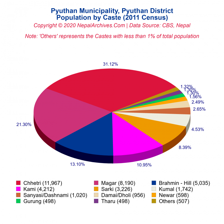 Population by Castes Chart of Pyuthan Municipality