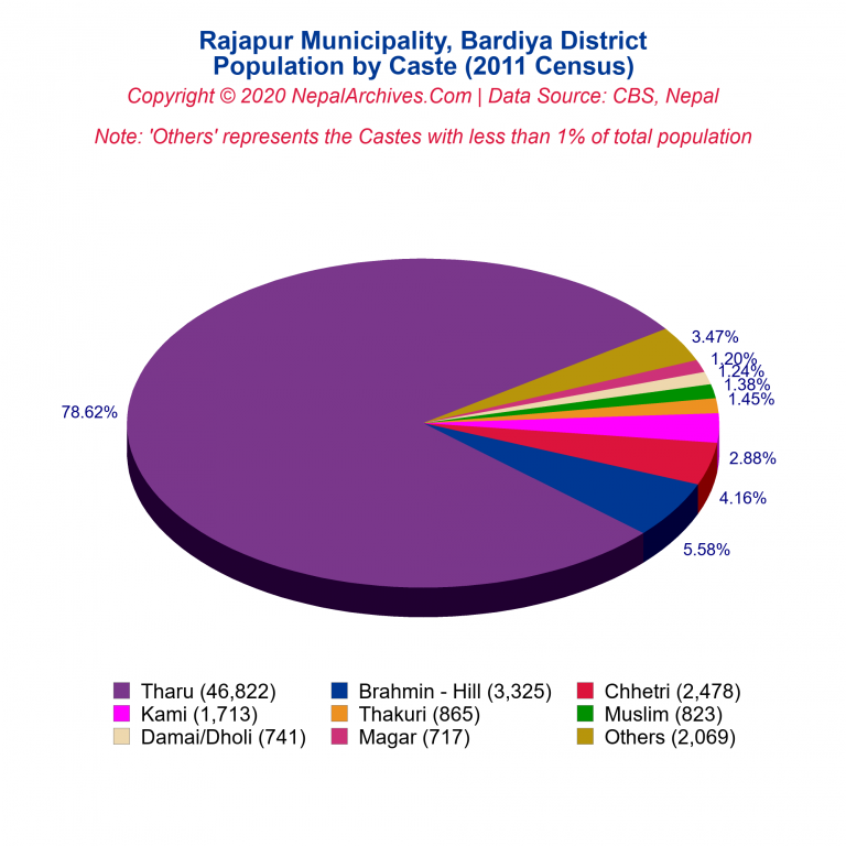 Population by Castes Chart of Rajapur Municipality