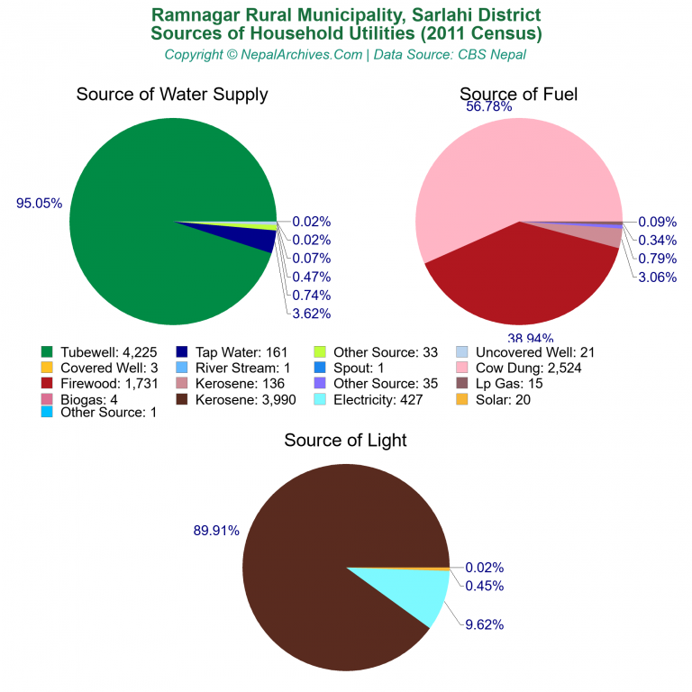 Household Utilities Pie Charts of Ramnagar Rural Municipality