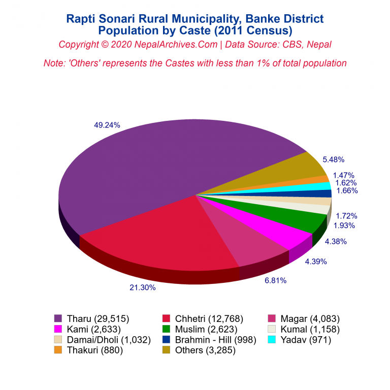 Population by Castes Chart of Rapti Sonari Rural Municipality