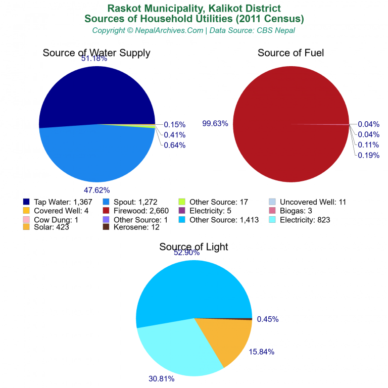 Household Utilities Pie Charts of Raskot Municipality