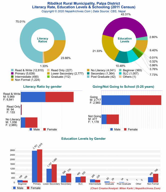 Literacy, Education Levels & Schooling Charts of Ribdikot Rural Municipality