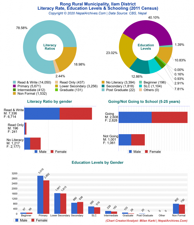 Literacy, Education Levels & Schooling Charts of Rong Rural Municipality