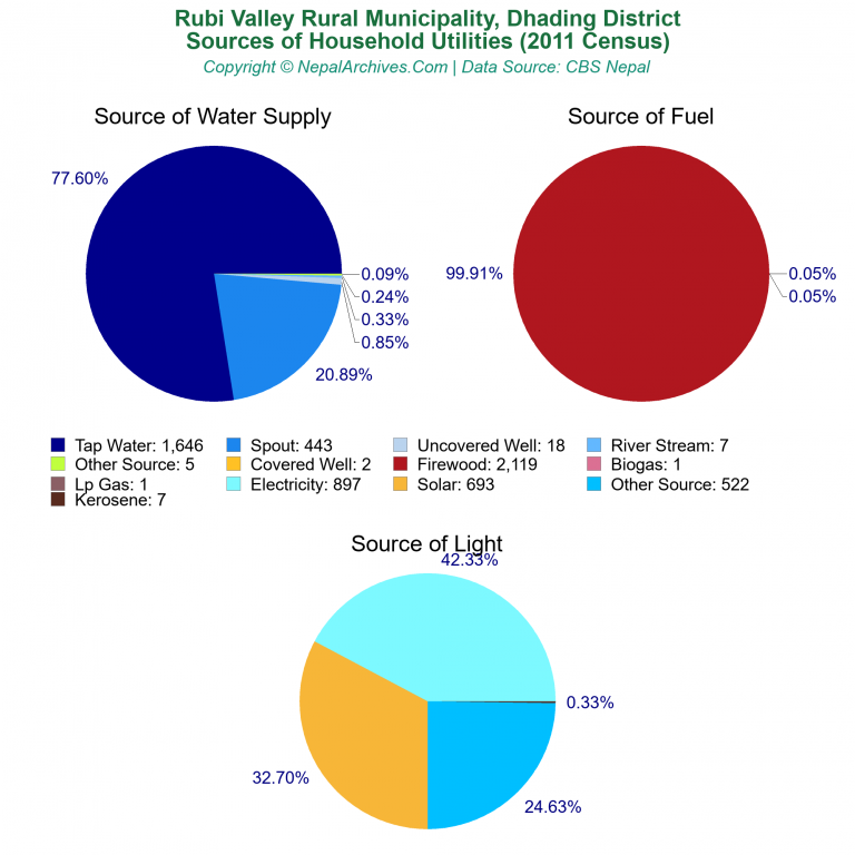 Household Utilities Pie Charts of Rubi Valley Rural Municipality