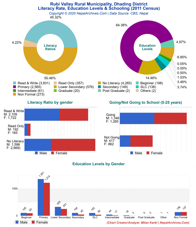 Literacy, Education Levels & Schooling Charts of Rubi Valley Rural Municipality