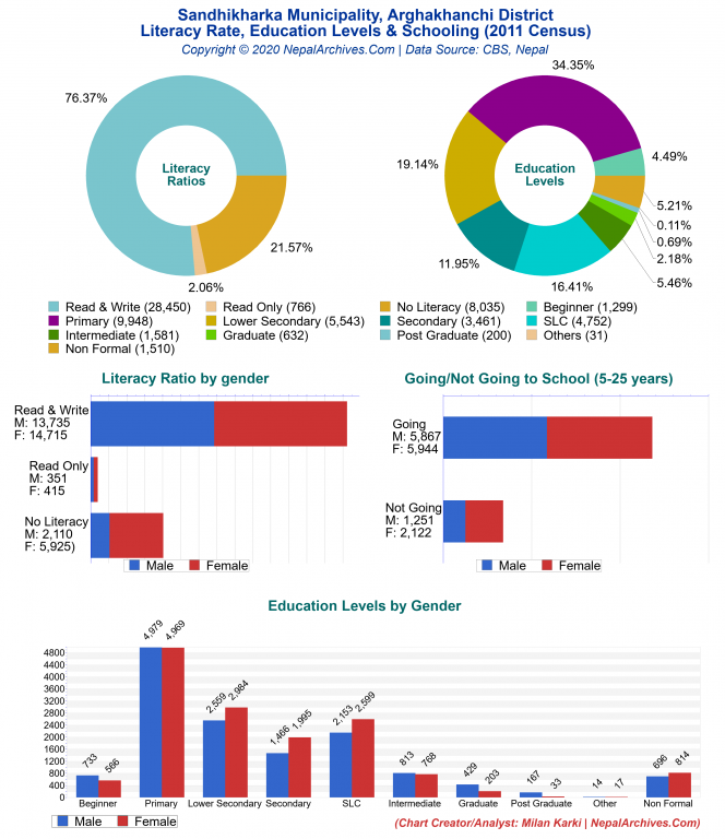 Literacy, Education Levels & Schooling Charts of Sandhikharka Municipality