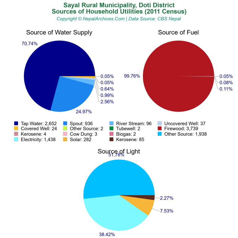 Household Utilities Pie Charts of Sayal Rural Municipality