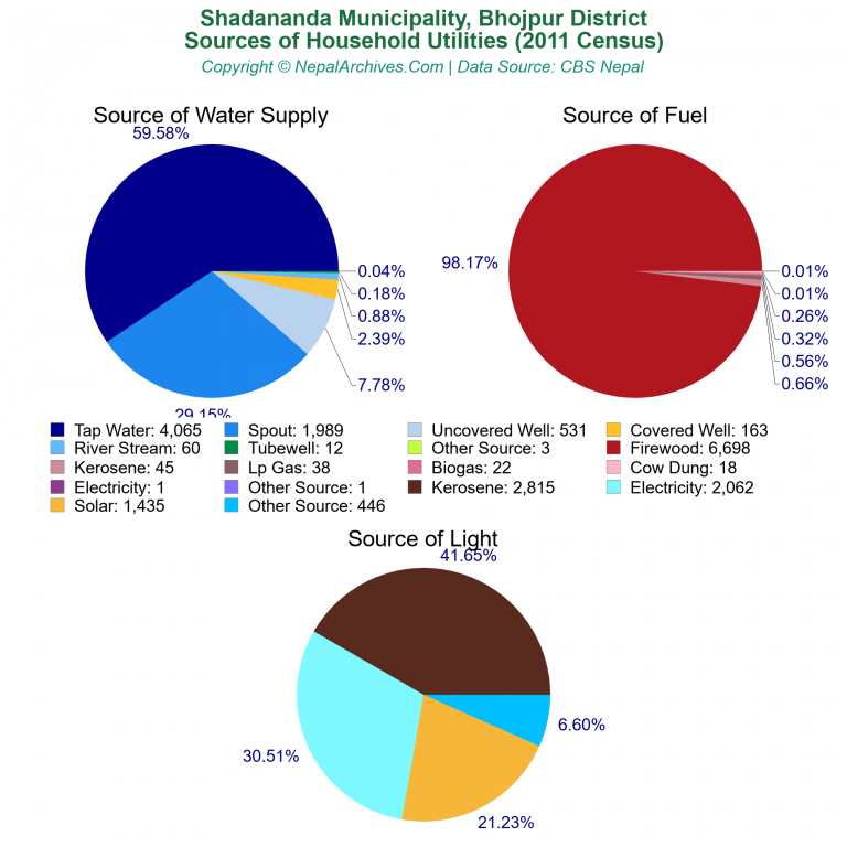 Household Utilities Pie Charts of Shadananda Municipality