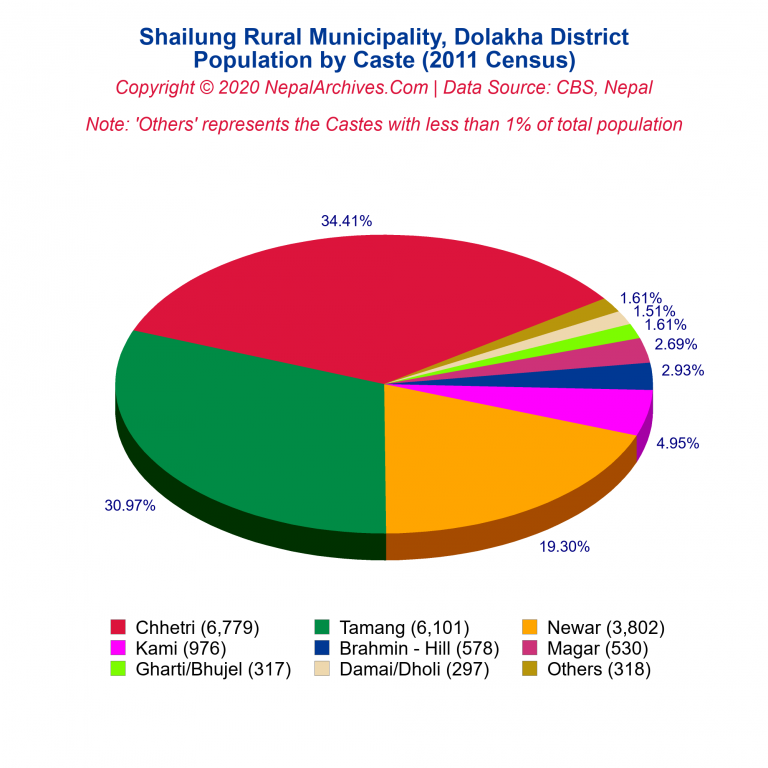 Population by Castes Chart of Shailung Rural Municipality