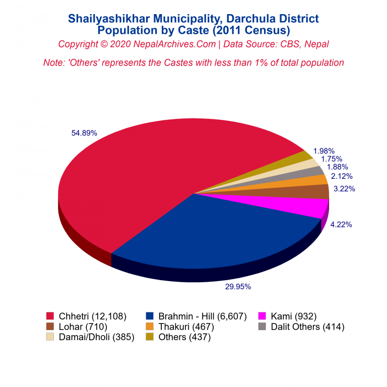 Population by Castes Chart of Shailyashikhar Municipality