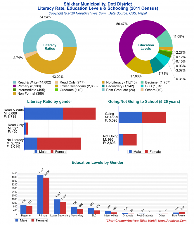 Literacy, Education Levels & Schooling Charts of Shikhar Municipality