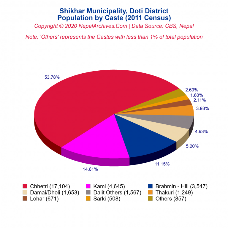 Population by Castes Chart of Shikhar Municipality