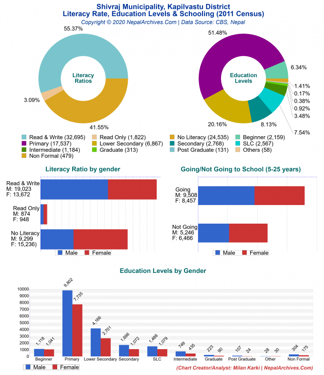 Literacy, Education Levels & Schooling Charts of Shivraj Municipality