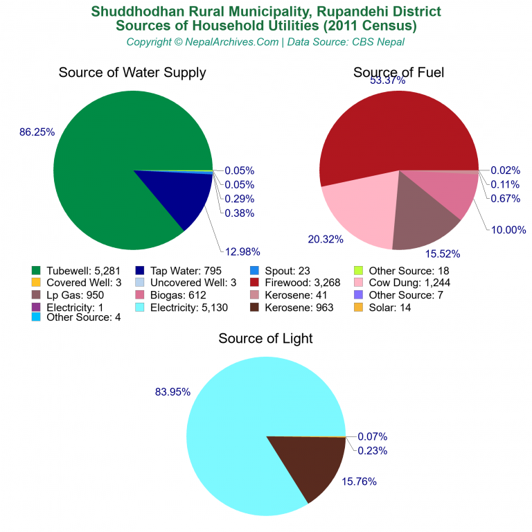 Household Utilities Pie Charts of Shuddhodhan Rural Municipality