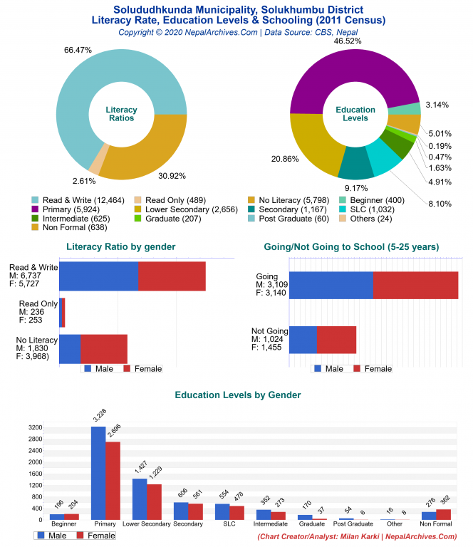 Literacy, Education Levels & Schooling Charts of Solududhkunda Municipality