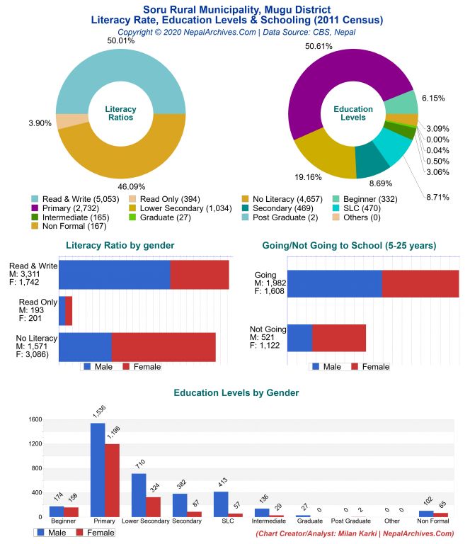 Literacy, Education Levels & Schooling Charts of Soru Rural Municipality