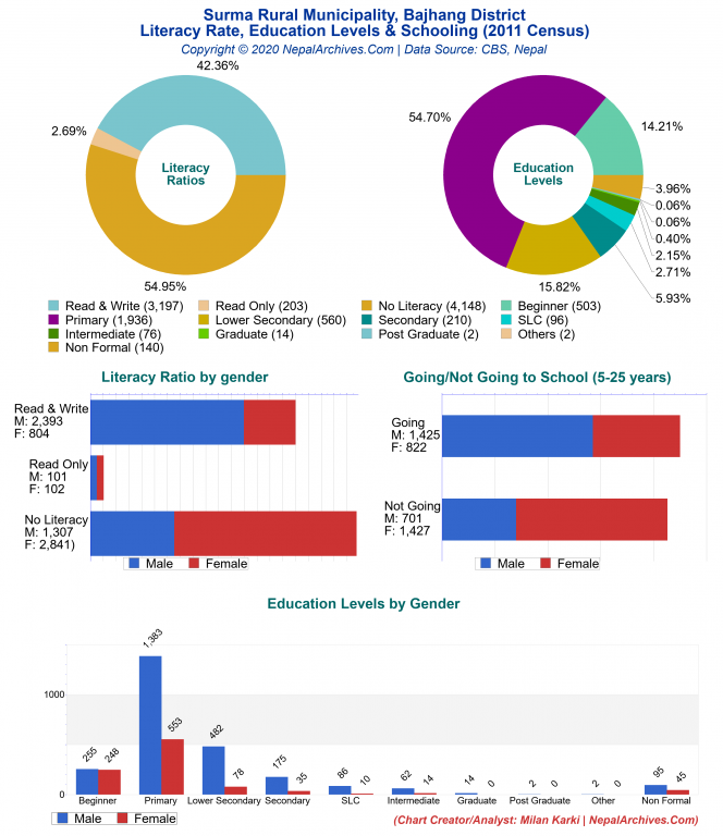 Literacy, Education Levels & Schooling Charts of Surma Rural Municipality