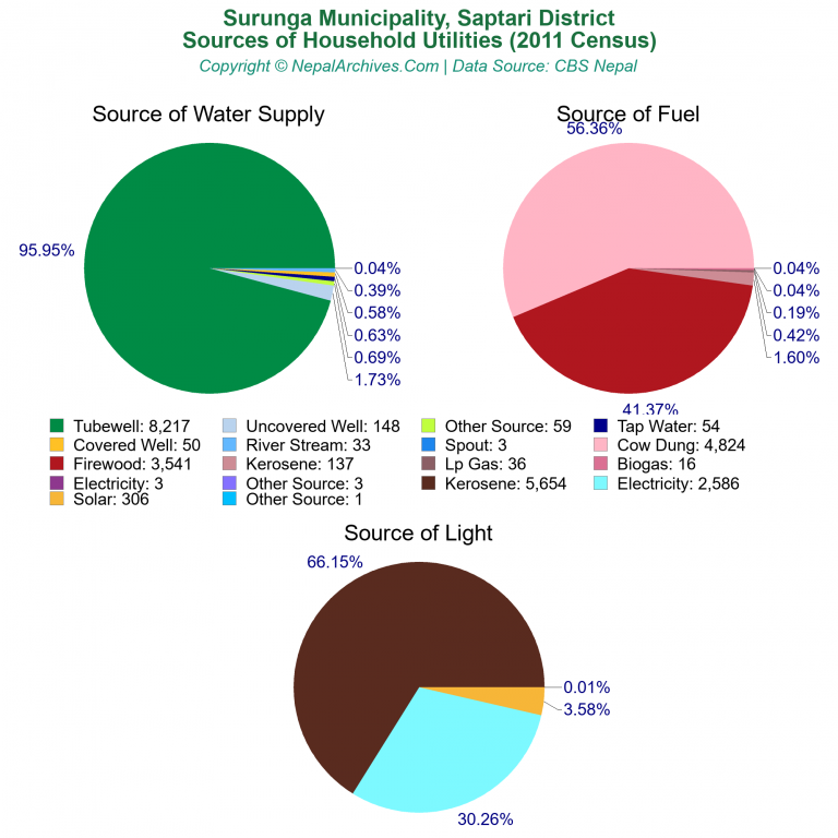 Household Utilities Pie Charts of Surunga Municipality