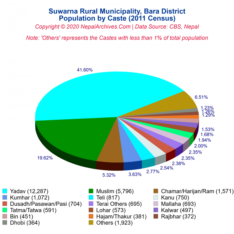 Population by Castes Chart of Suwarna Rural Municipality