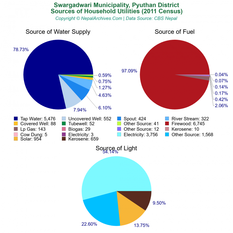 Household Utilities Pie Charts of Swargadwari Municipality