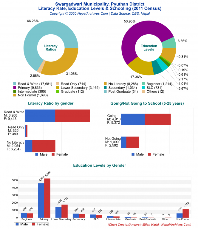 Literacy, Education Levels & Schooling Charts of Swargadwari Municipality