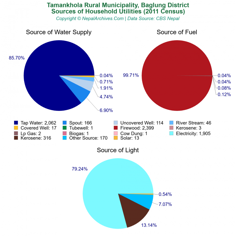 Household Utilities Pie Charts of Tamankhola Rural Municipality