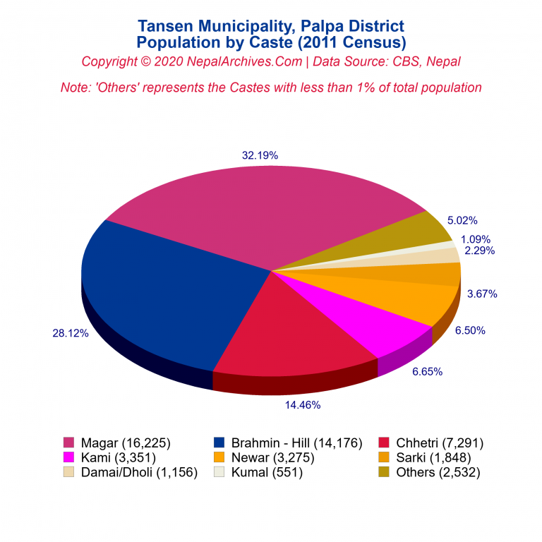 Population by Castes Chart of Tansen Municipality