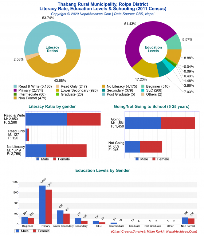 Literacy, Education Levels & Schooling Charts of Thabang Rural Municipality