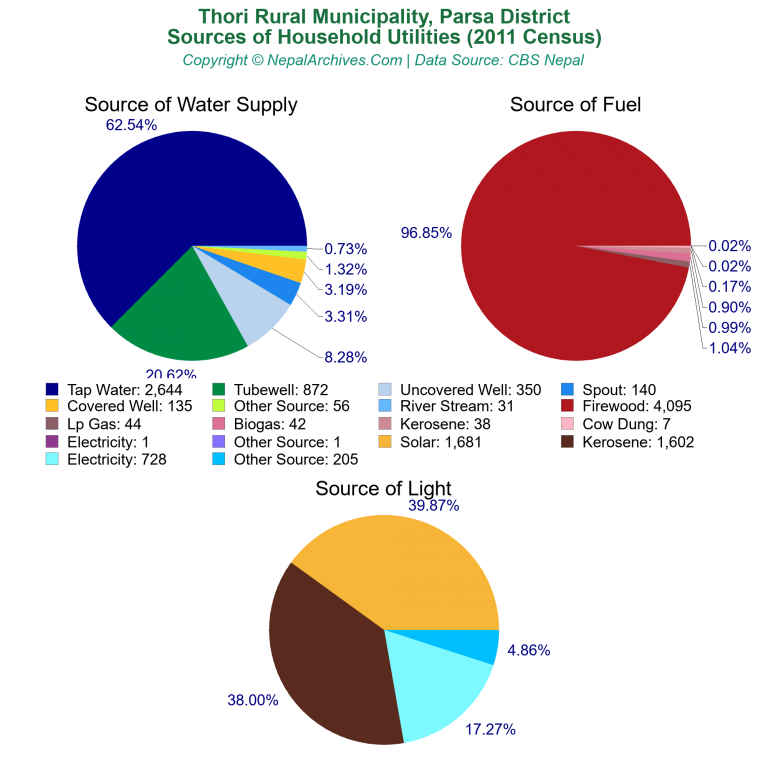 Household Utilities Pie Charts of Thori Rural Municipality