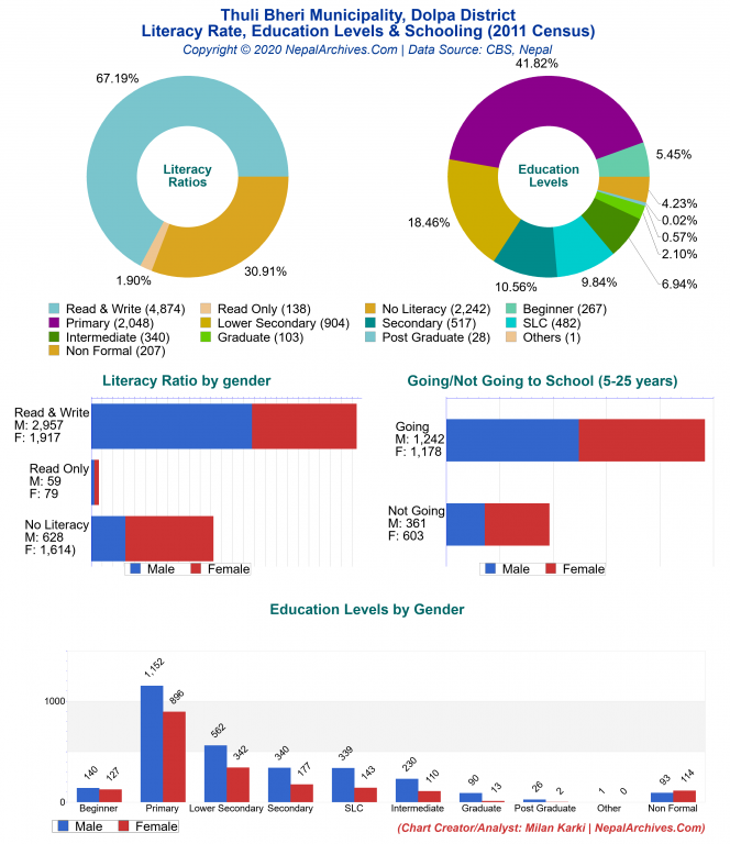 Literacy, Education Levels & Schooling Charts of Thuli Bheri Municipality