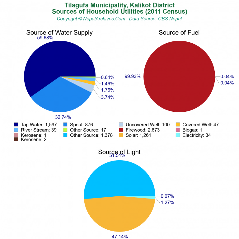 Household Utilities Pie Charts of Tilagufa Municipality