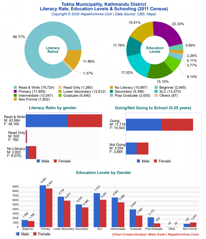 Literacy, Education Levels & Schooling Charts of Tokha Municipality