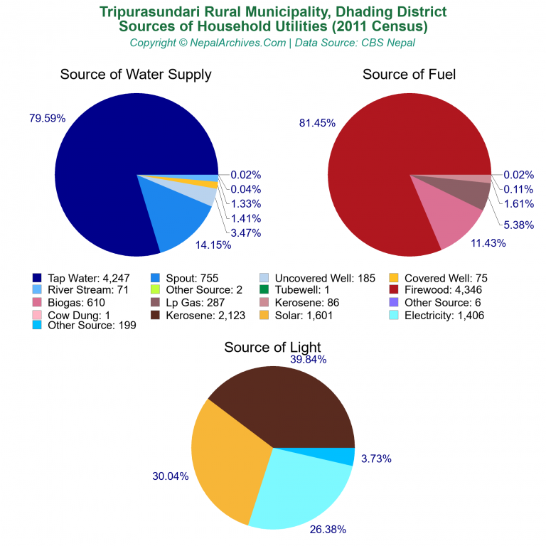 Household Utilities Pie Charts of Tripurasundari Rural Municipality