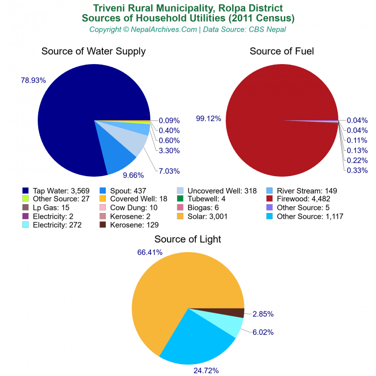 Household Utilities Pie Charts of Triveni Rural Municipality