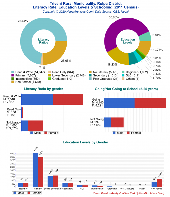 Literacy, Education Levels & Schooling Charts of Triveni Rural Municipality