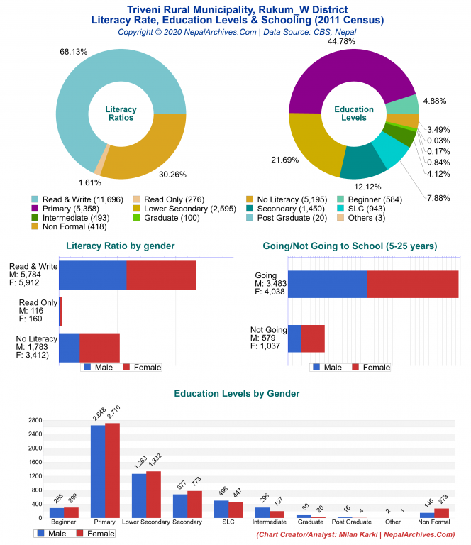 Literacy, Education Levels & Schooling Charts of Triveni Rural Municipality