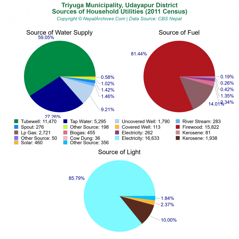 Household Utilities Pie Charts of Triyuga Municipality