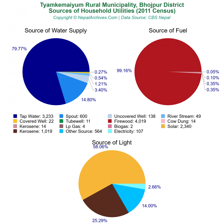 Household Utilities Pie Charts of Tyamkemaiyum Rural Municipality