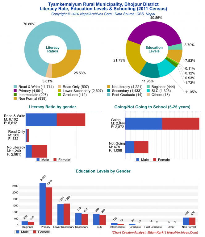 Literacy, Education Levels & Schooling Charts of Tyamkemaiyum Rural Municipality